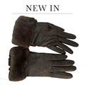 Vtg UGG Women's Leather Genuine Shearling Trim Tech Brown Driving Gloves Size S EUC