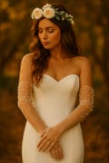 Bridal Sheer Pearl Gloves: Elegant Transparent long Wedding Gloves For Bride, Shower