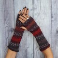 Hand Knit Wool Fingerless Gloves: Colorful Winter Arm Warmers