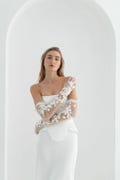 3D Floral Lace Bridal Gloves | Long Ivory Tulle Wedding Accessory | LILY