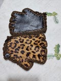Black leather brown fingerless gloves woman haute fur yarn brown leather gloves