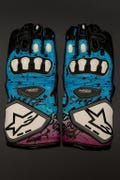Unisex Alpinestars Motorcycle Racing Gloves – Blue Pink Graffiti Full Gauntlet Biker Gloves with Hard Knuckle Protection & Palm Grip