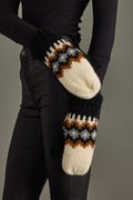 Cream, Rust, Black & Gray Patterned Mittens | Fleece Lined Mittens | Patterned Mittens | Women's Mittens | Winter Mittens | Knit Mittens