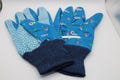 Blue Red Flower Floral PVC Machine Washable Garden Gloves