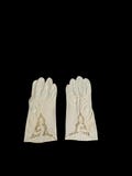 Vintage Cream Kid Leather Gloves-Distinctive Cut-Out Appliqué-Elegant Formal Wear-Made in Italy for Hallewis-1940's