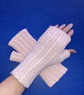 Pink Fingerless Gloves / Wool Cabled Mitts / Hand Knit Wristwarmers
