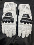 Dainese White Leather Motorcycle Racing Gloves: CE Certified Cowhide