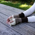 Gradient hand knit fingerless gloves, scrappy arm warmers, striped fingerless gloves, 100% wool gloves